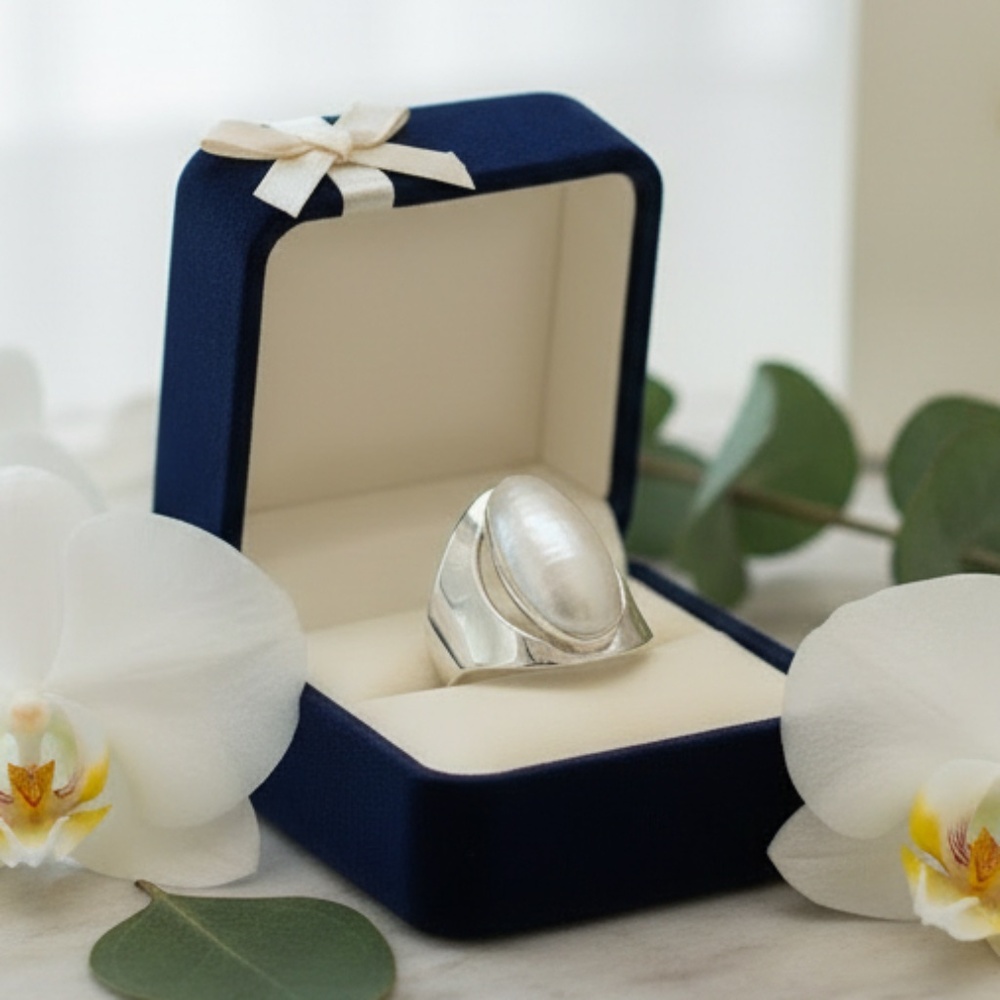 Elegant Silver Women's Ring with Pearl Accent
